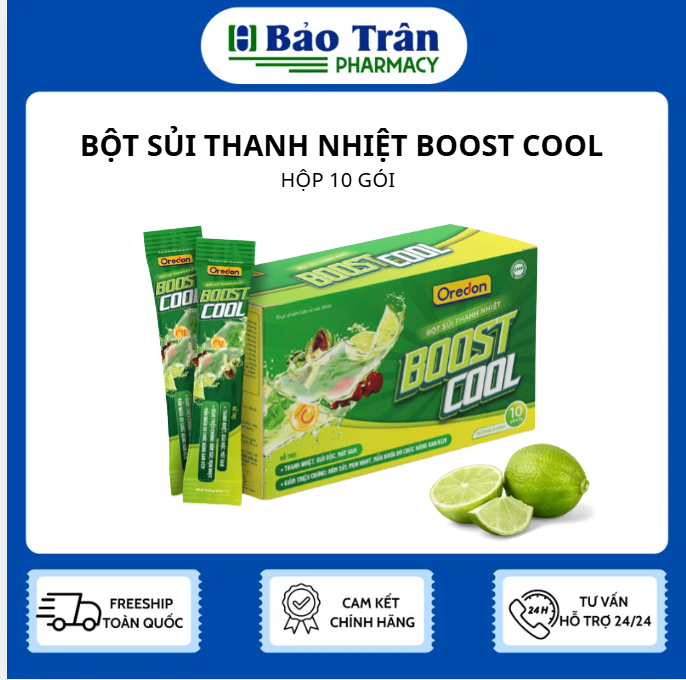 BỘT SỦI THANH NHIỆT BOOST COOL HƯƠNG CHANH CỦA OREDON HỘP 10 GÓI