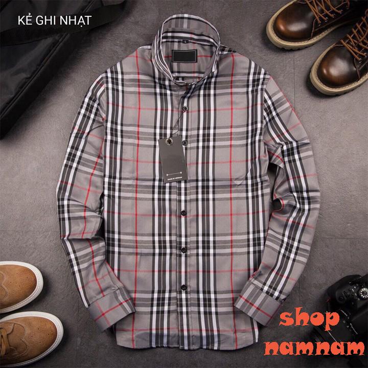 Áo sơ mi nam kẻ sọc màu ghi nhạt