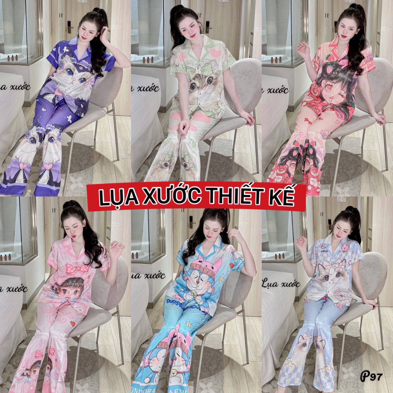 Đồ bộ pijama tay ngắn lụa xước thiết kế , chất liệu lụa xước mềm mịn mát , pijama nữ hot trend giá rẻ tận xưởng p97