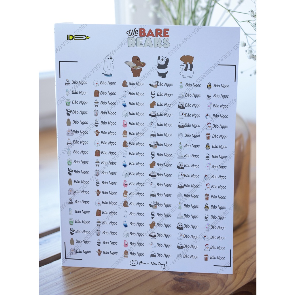 108 sticker dán đồ dùng học tập tên bé