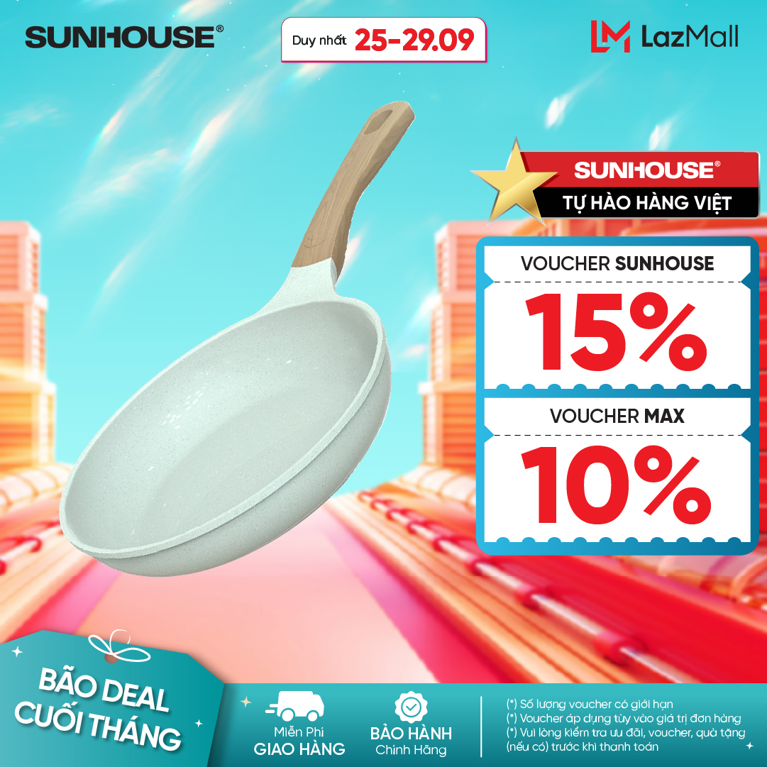 Chảo chống dính siêu bền đáy từ Sunhouse SBD20-24-26-28-30MT - Nhôm đúc nguyên khối -  Tỏa nhiệt đều - Dùng mọi loại bếp