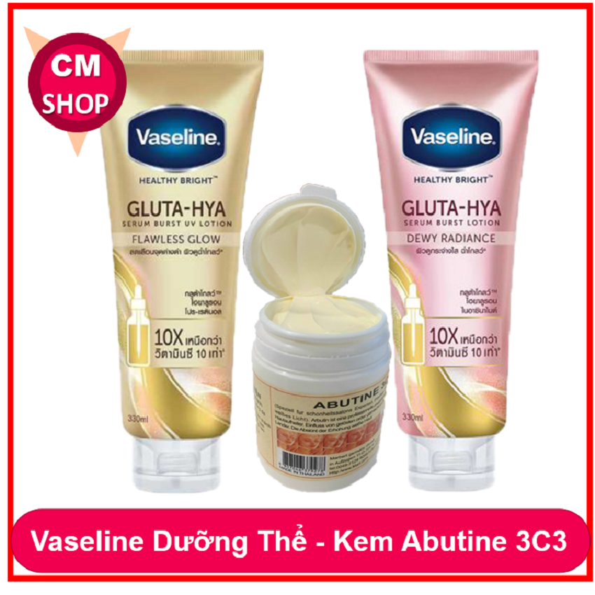 COMBO Vaseline Dưỡng Thể - Kem Kích Abutine 3C3 Dưỡng trắng da body hiệu quả shopCM