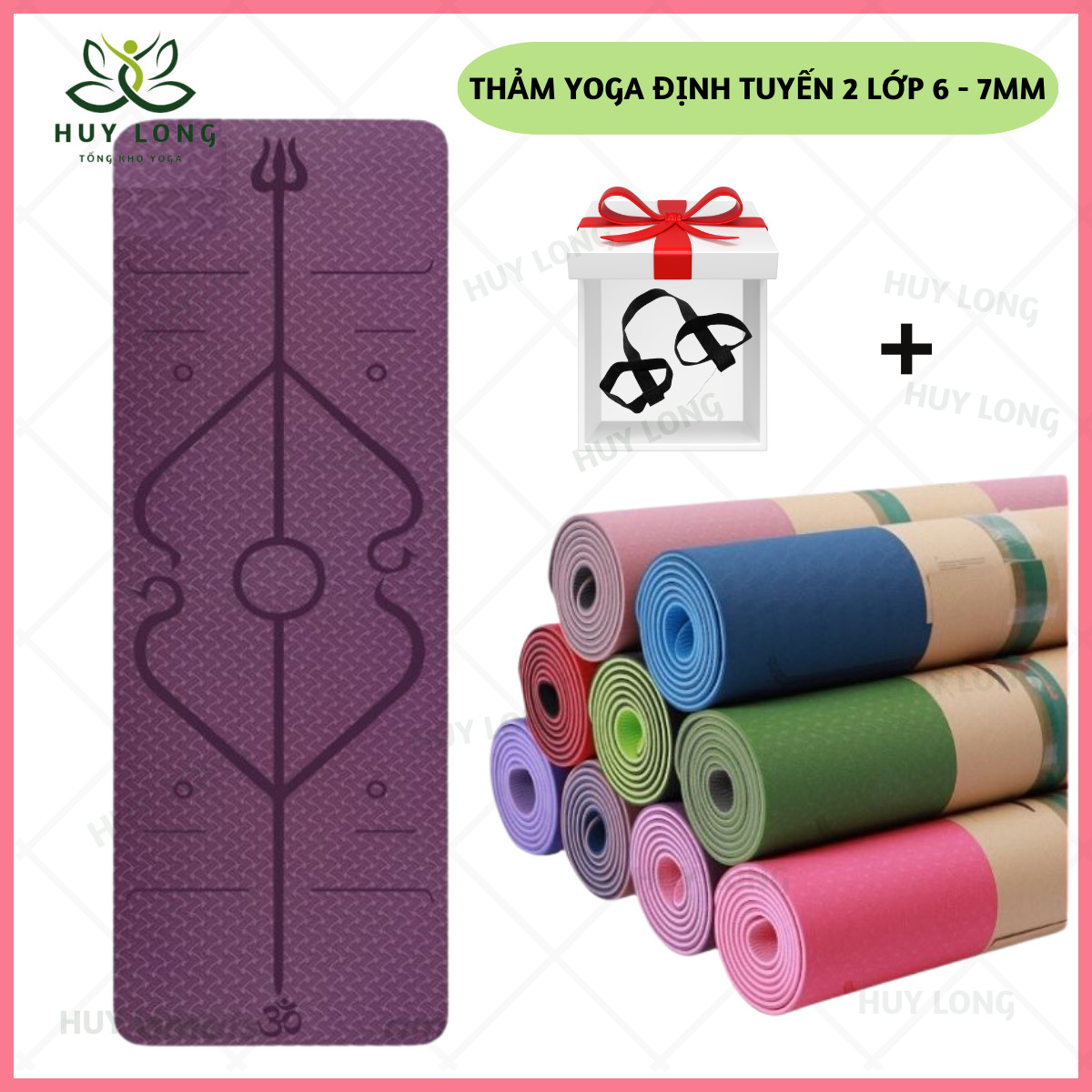 [ Tặng Dây Đeo] Thảm Tập Yoga Định Tuyến 7mm và 6mm Cao Cấp , Kích Thước 183x61x0,6cm, Chất Liệu Cao Su Thiên Nhiên Không Độc Hại Khi Tiếp Xúc, Không Gây Mùi