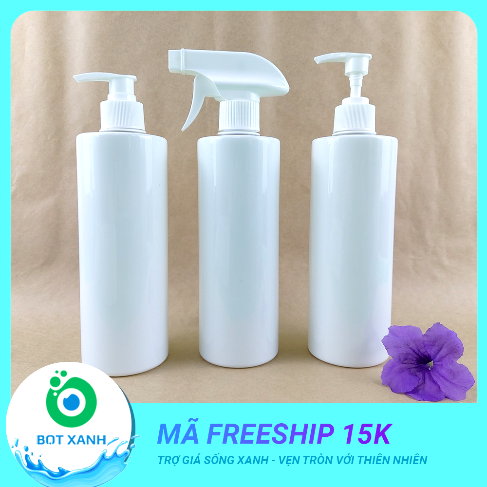Chai nhựa trắng PET nắp nhấn, nắp phun 500ml - Chai chiết mỹ phẩm - Chai nhựa pet - Dụng cụ du lịch