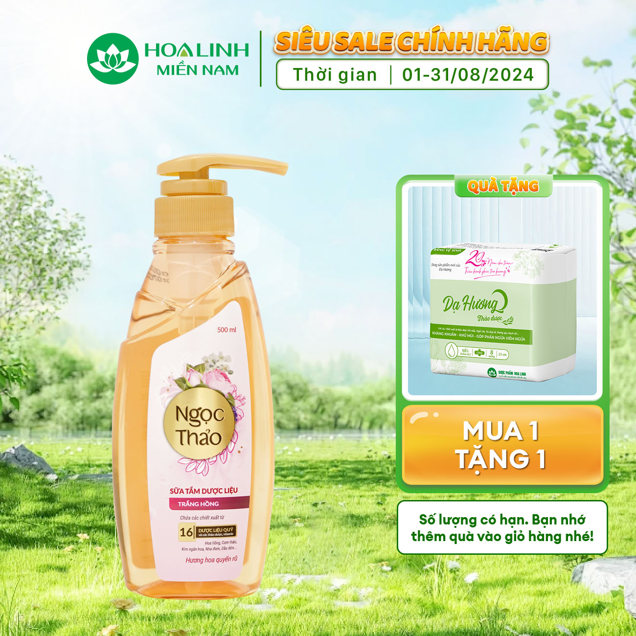 Sữa tắm Dược liệu Ngọc Thảo Trắng hồng 500ml