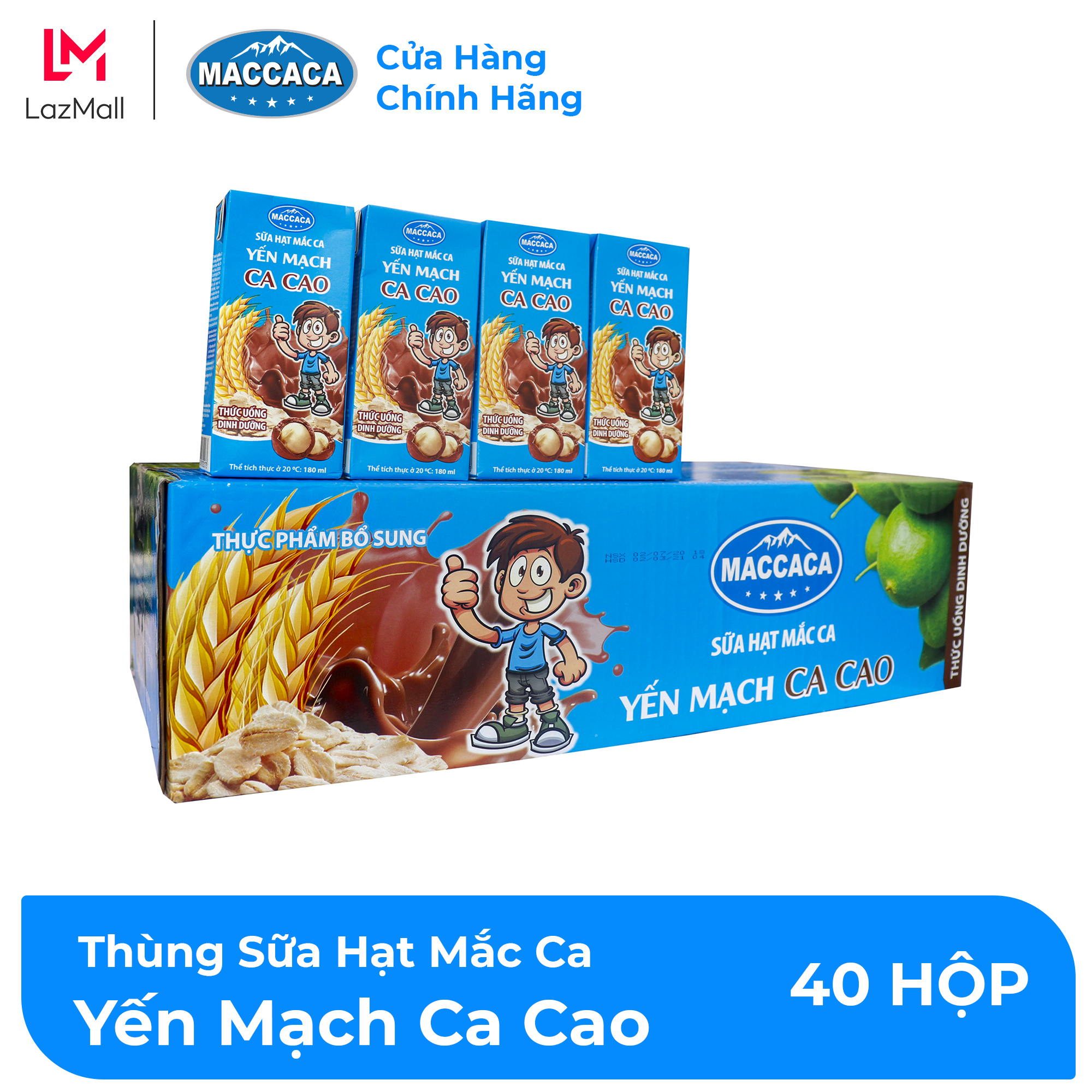 Maccaca | Thùng 40 hộp sữa hạt Mắc Ca Yến Mạch Ca Cao
