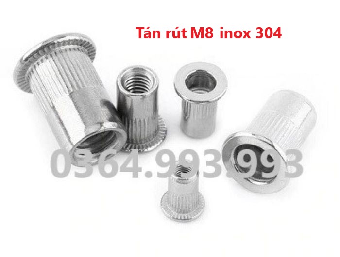 Gói 50 cái Tán rút M8 inox 304/Ecu rút M8 Inox 304/Đinh tán rút M8 Inox 304