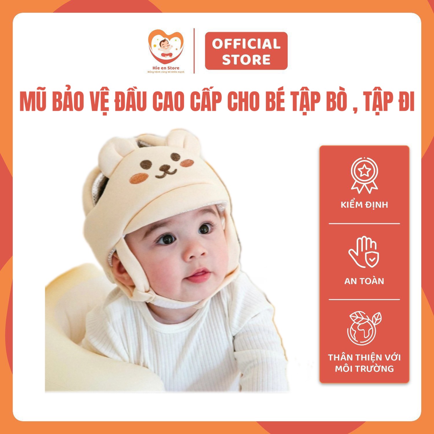 Mũ bảo vệ đầu cao cấp cho bé tập đi tập bò tập ngồi tránh cho bé va đập mạnh an toàn thoáng khí - Hie en Store