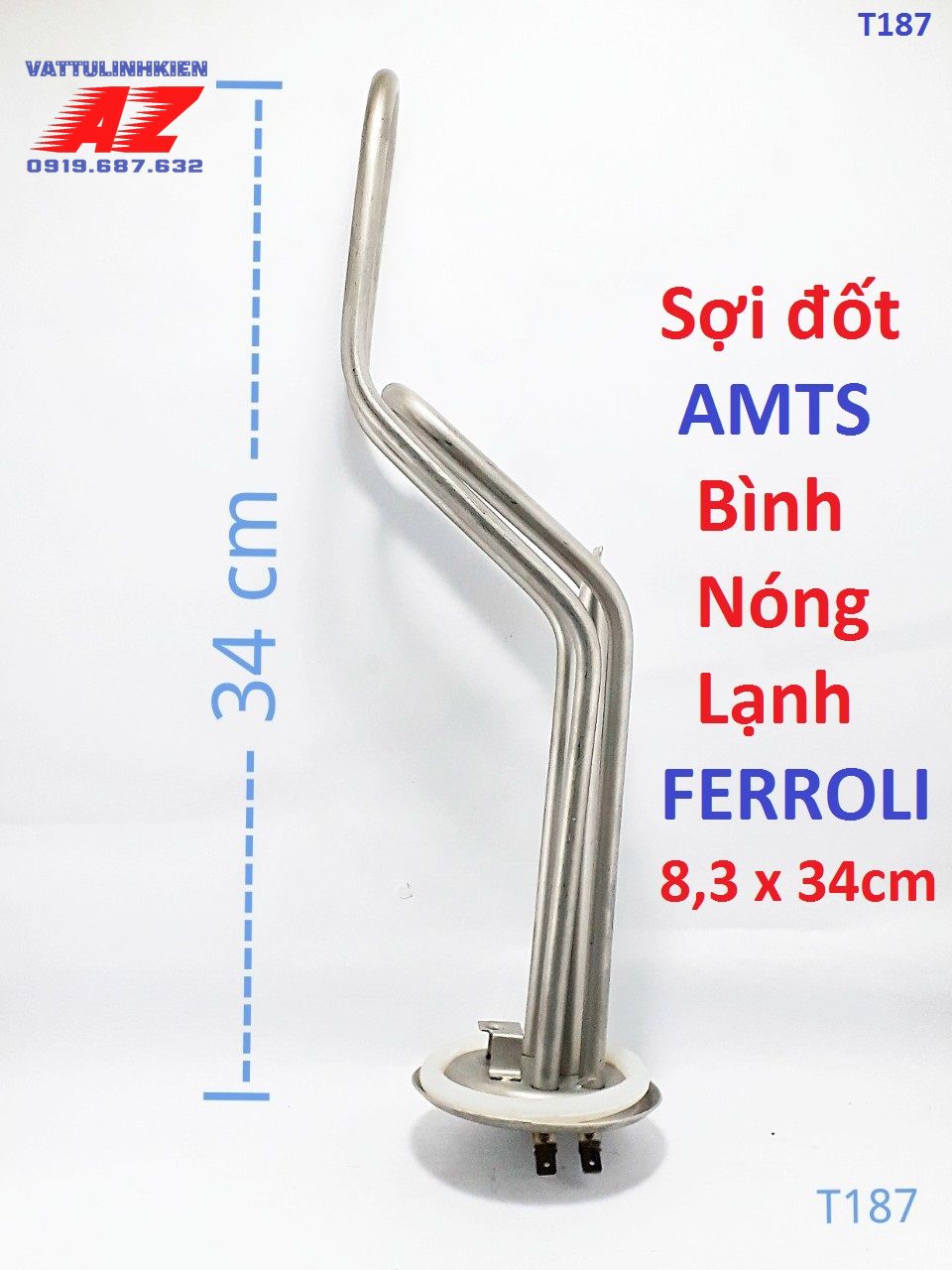 Ruột đốt bình nóng lạnh FERROLI- ROSSI-KANGAROO kép bát tròn 8.3cm x 34cm