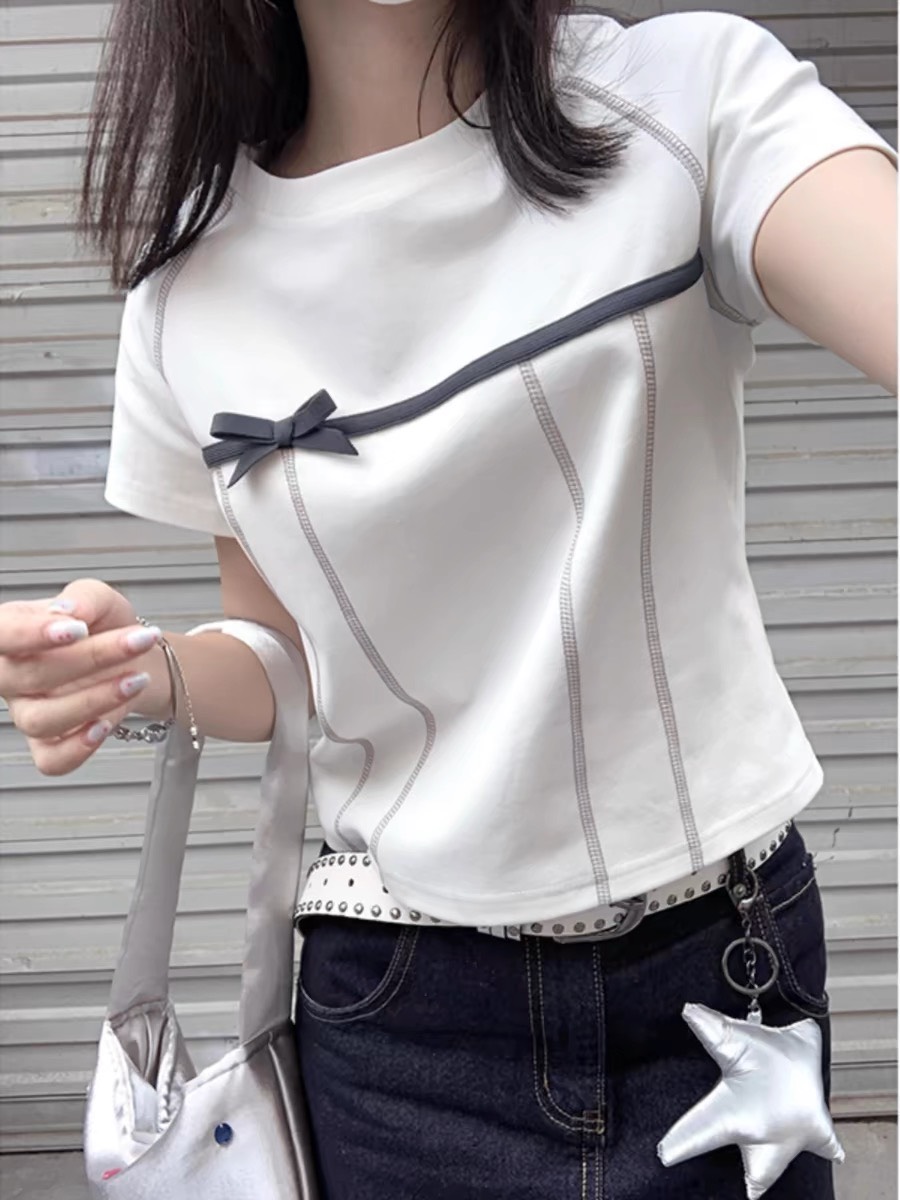 Áo thun nữ Emix - áo phông babytee kèm nơ -Aobabytee164_P5K8