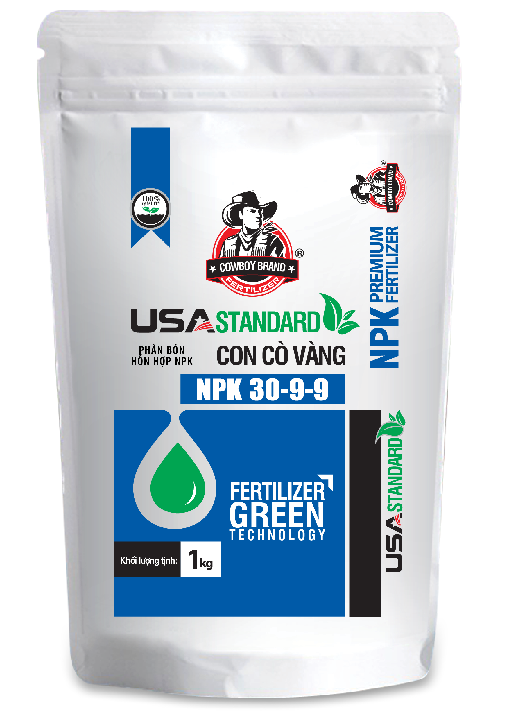 Phân bón dùng cho rau ăn lá và cây ăn quả -NPK Cowboy 30-9-9 CCV