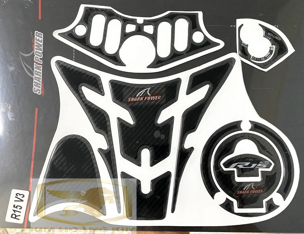 Tem Decal dán thùng xăng+ổ khóa+ghi đông xe moto R15 màu Đen