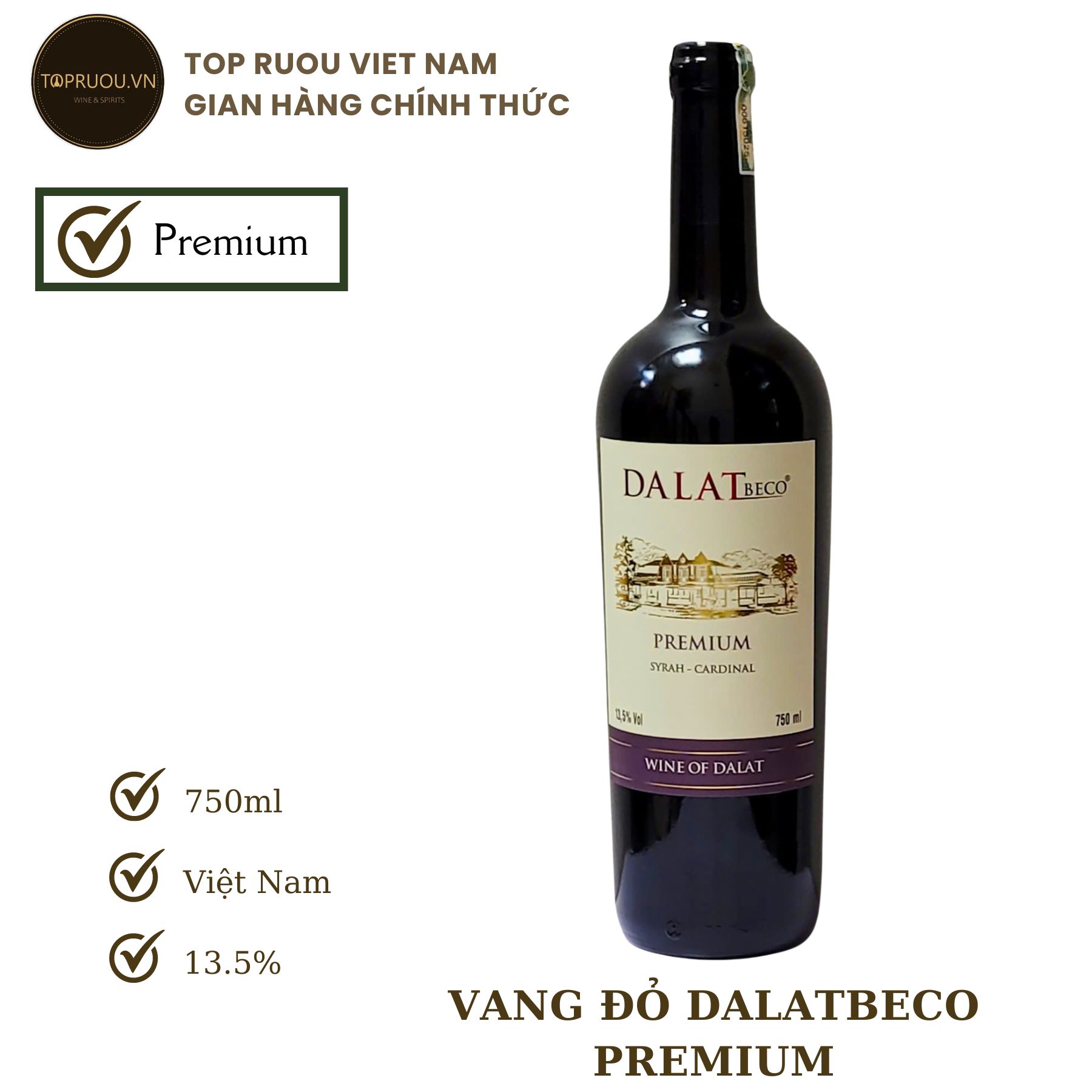 [Top Rượu VN] Rượu Vang Đỏ Dalatbeco Premium 750ml [Chính Hãng]