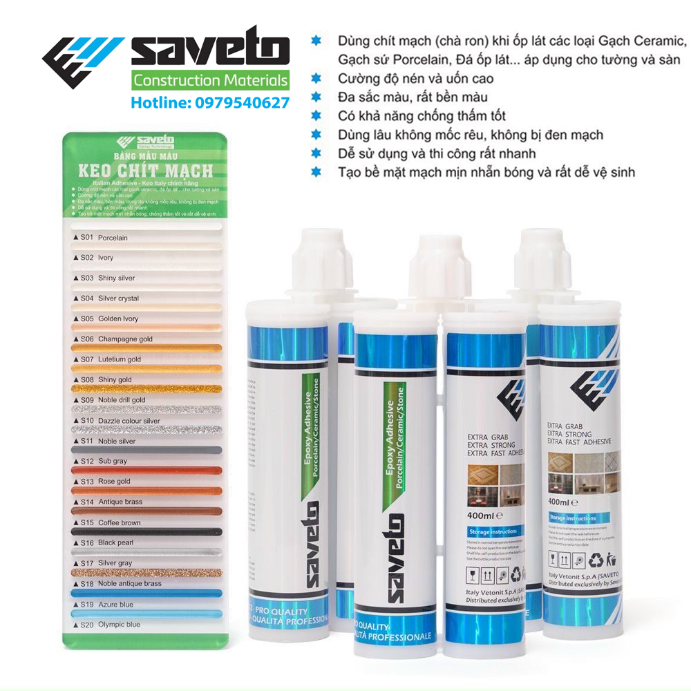 Keo chít mạch Saveto Epoxy/Keo chà mạch Saveto Epoxy/Keo chà ron chính hãng Saveto nhập khẩu/chống thấm