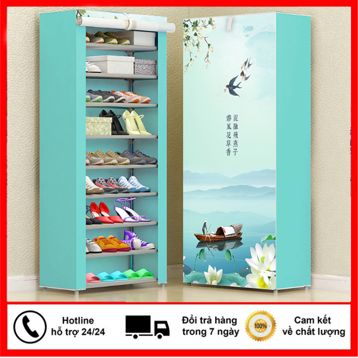 [TỦ GIẦY 10 TẦNG - SALE CỰC SỐC] Tủ giày 10 tầng 9 ngăn 3D , tủ vải khung inox đựng giày dép 10 tầng nhỏ gọn tiện lợi hơn tủ gỗ tủ nhựa , tủ vải giày 3D thông minh