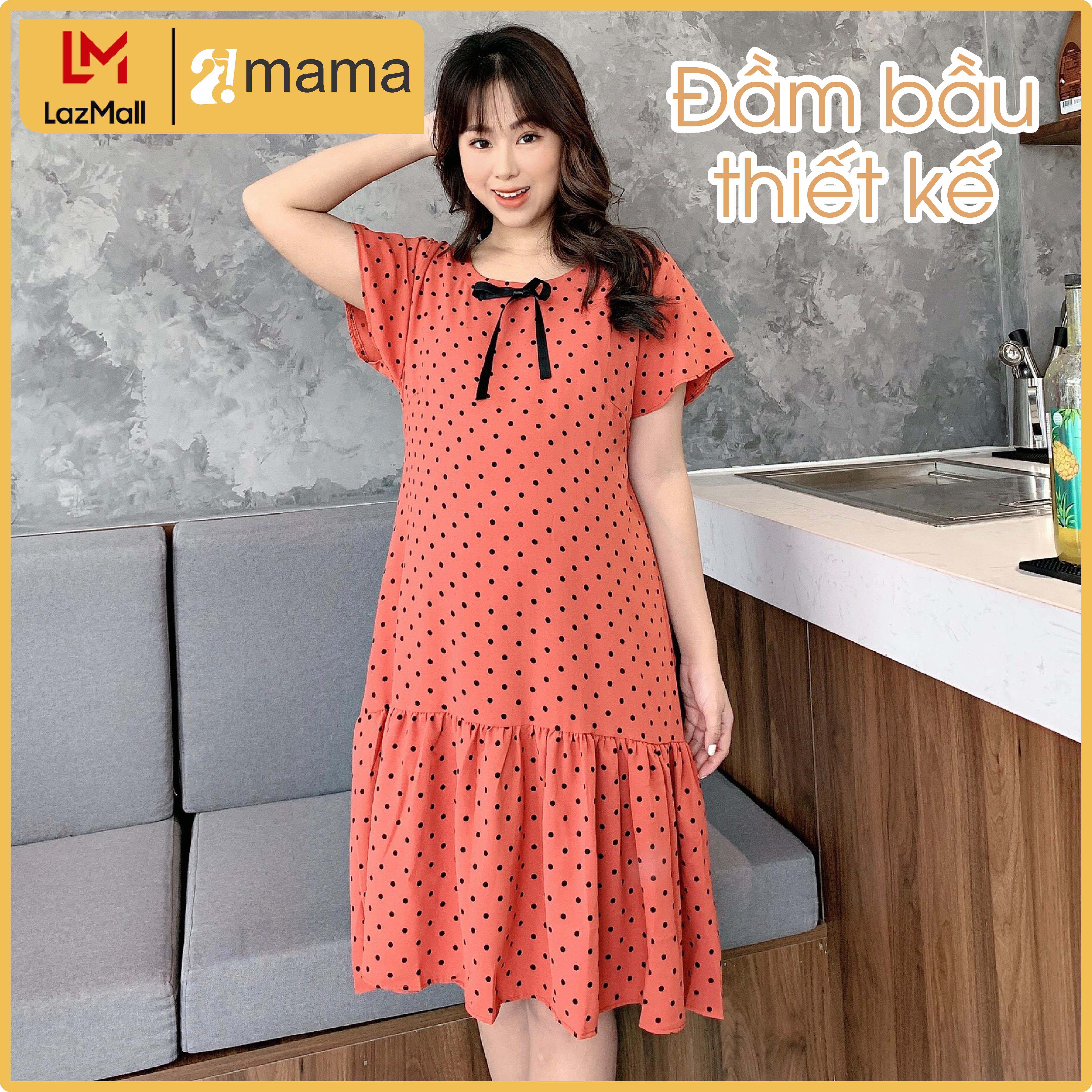Đầm váy bầu dự tiệc 2MAMA thiết kế đuôi cá chấm bi màu cam - V30