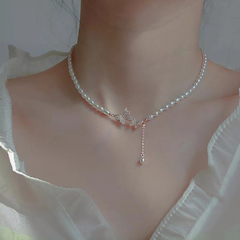 Bướm Zircon Pearl Necklace Thời trang khí chất hàng đầu nhẹ sang trọng vòng cổ cho phụ nữ YVETTERY