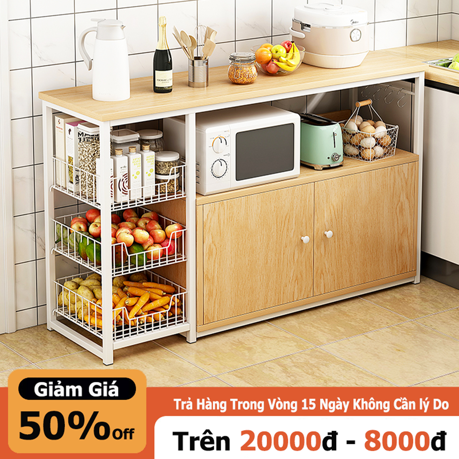 Miki kệ bếp gỗ kệ nhà bếp đa năng tủ bếp nhiều ngăn tầng lắp ghép dòng gsl-b freeship