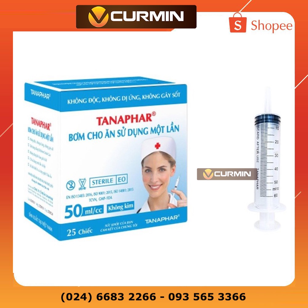 Hộp 25 chiêc bơm cho ăn 50ml đầu lớn - ống chích vô trùng cho ăn, xilanh sử dụng một lần xi lanh tanaphar