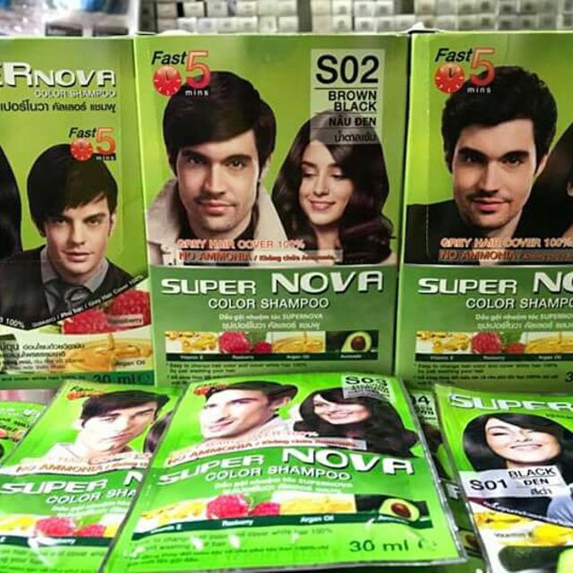 [HCM] 1 hộp ( 12 gói) gội nhuộm thảo dược Super Nova thái lan