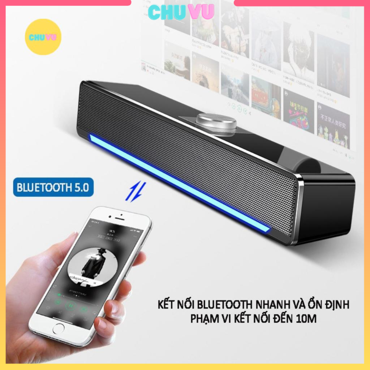 Loa máy tính bluetooth SADA V-196 cao cấp siêu trầm, âm thanh nổi 4D bass to siêu êm cho vi tính, tivi, laptop, pc