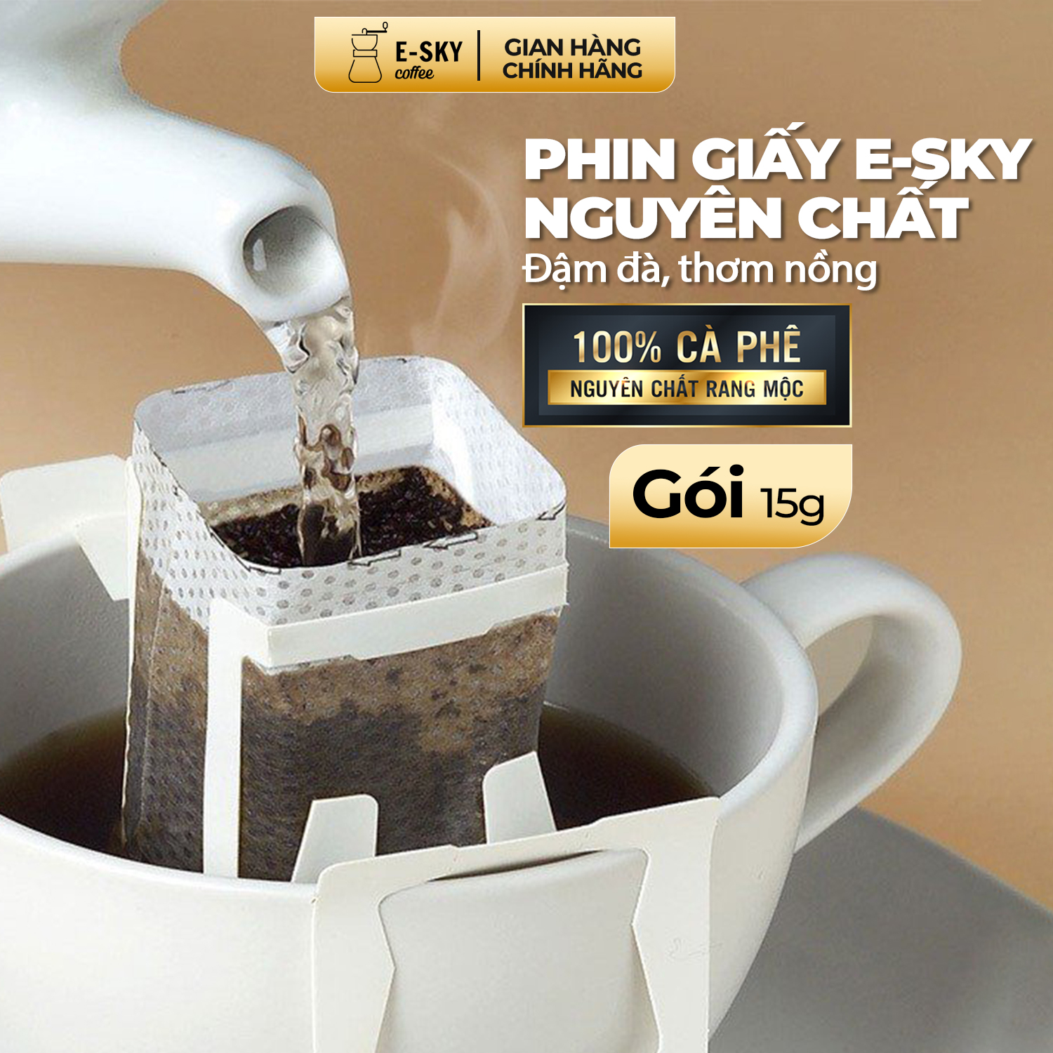 Gói lẻ dùng thử cà phê rang xay nguyên chất e-sky coffee cafe pha phin giấy thơm ngon đậm đà 15gr/gói