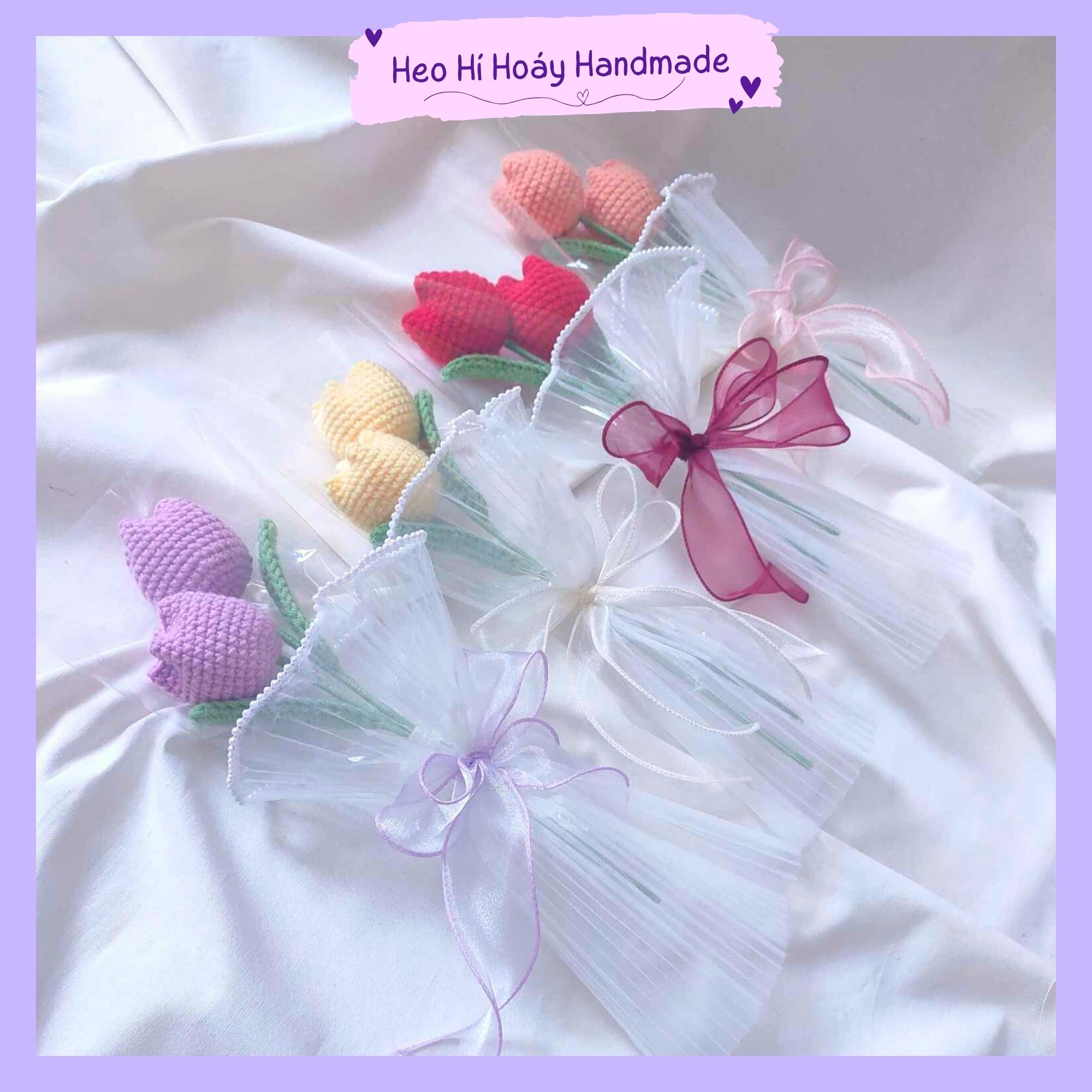 Bó hoa tulip bằng len handmade, phụ kiện chụp ảnh, decor, quà tặng sinh nhật, tốt nghiệp, hoa cưới by heo hí hoáy