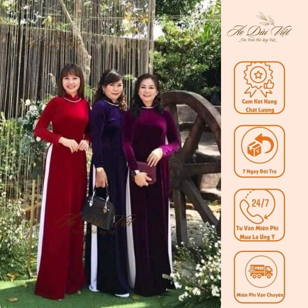 Bst mẫu áo dài nhung trơn đủ màu sắc chào thu 2022, áo dài việt cam kết chất lượng, chuẩn phom dáng