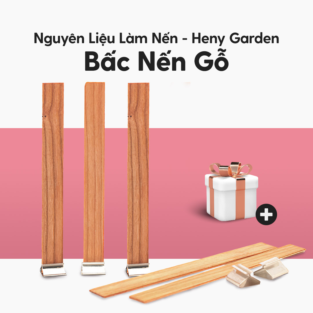 Set Bấc Gỗ Làm Nến Thơm Không Khói Kèm Đế Kẹp HENY GARDEN, Nguyên Liệu Làm Nến Thơm Handmade Tại Nhà