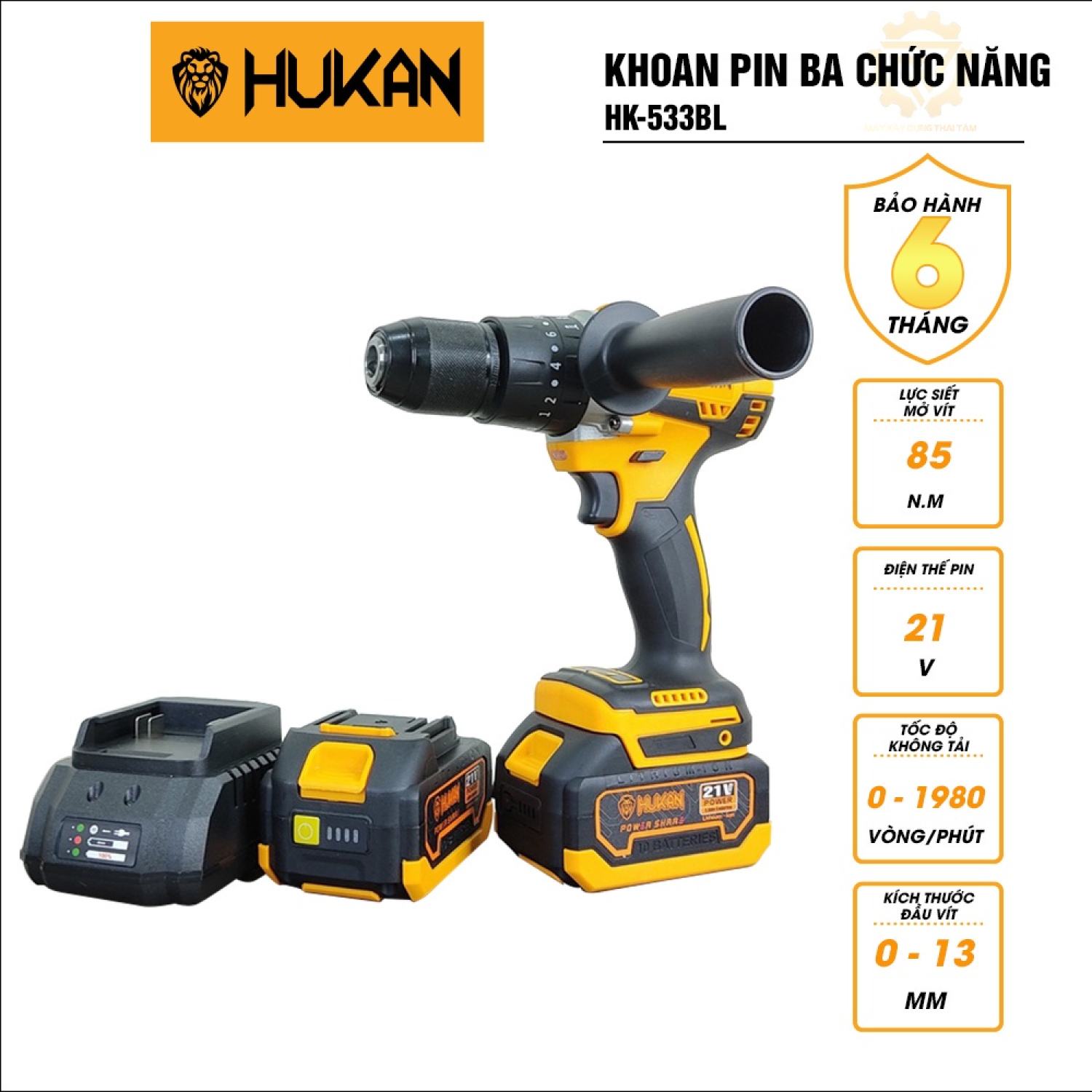 Khoan pin không chổi than ba chức năng HUKAN HK-533BL. .khoan tường | gỗ | thép| Máy khoan pin bảo h