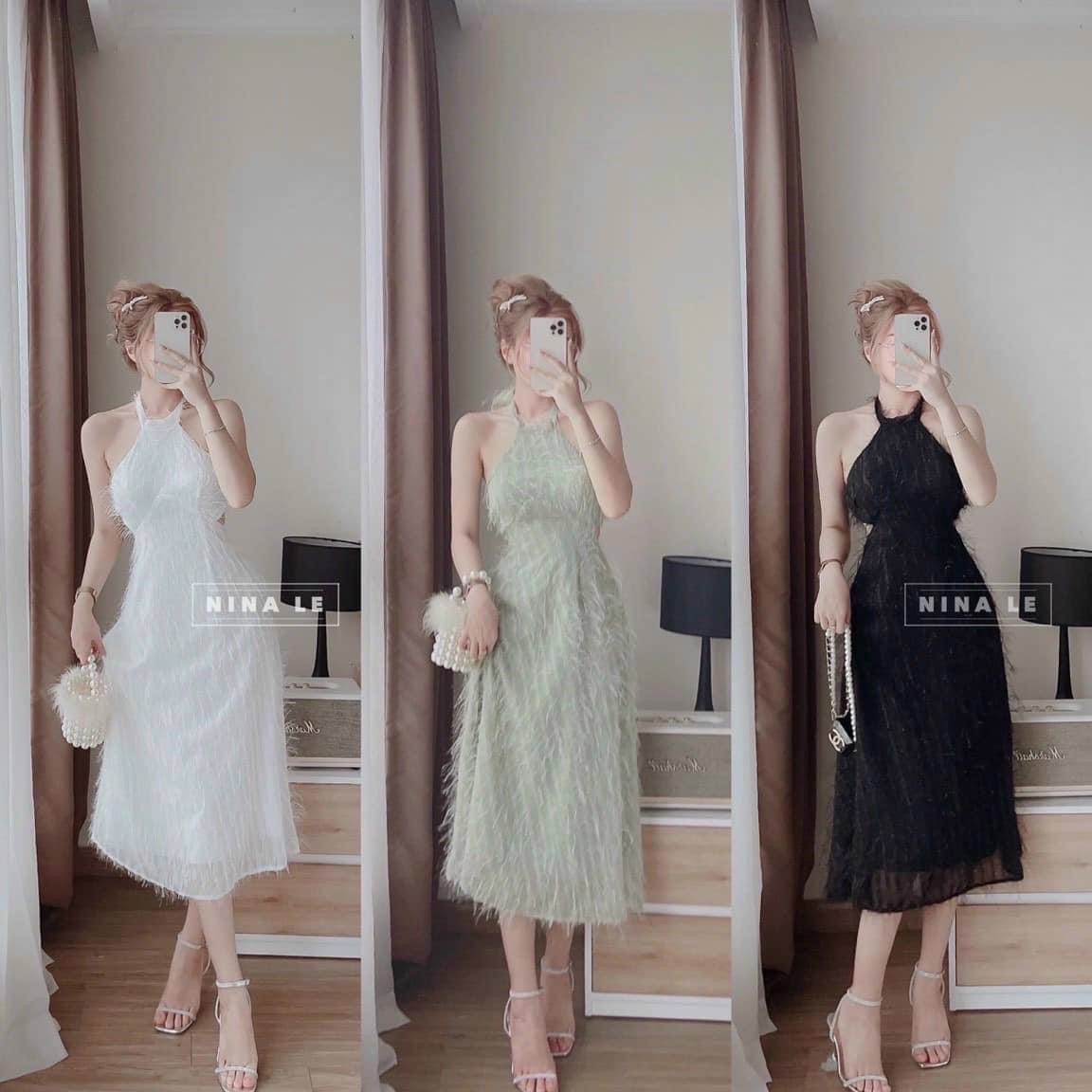 Đầm công chúa lông vũ 2 lớp cổ yếm phá cách mẫu mới siêu xinh mcdam278