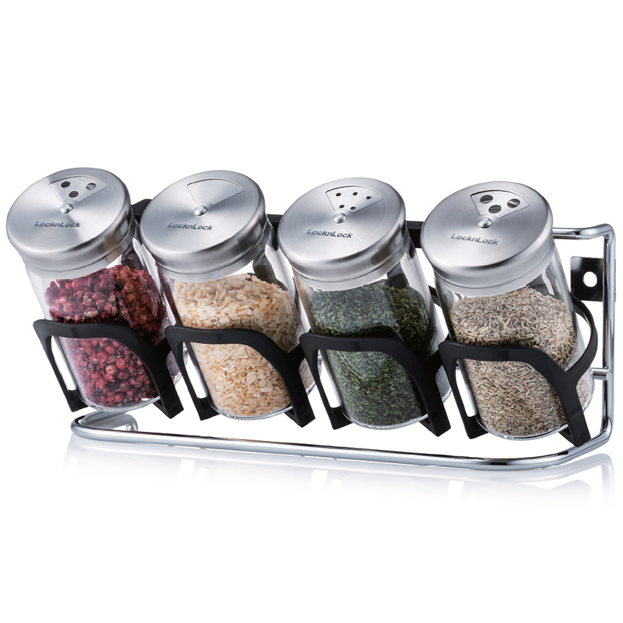 Bộ 4 lọ đựng gia vị lock&lock dung tích 130mlx4 kèm giá đỡ llg842 - slim spice jar set