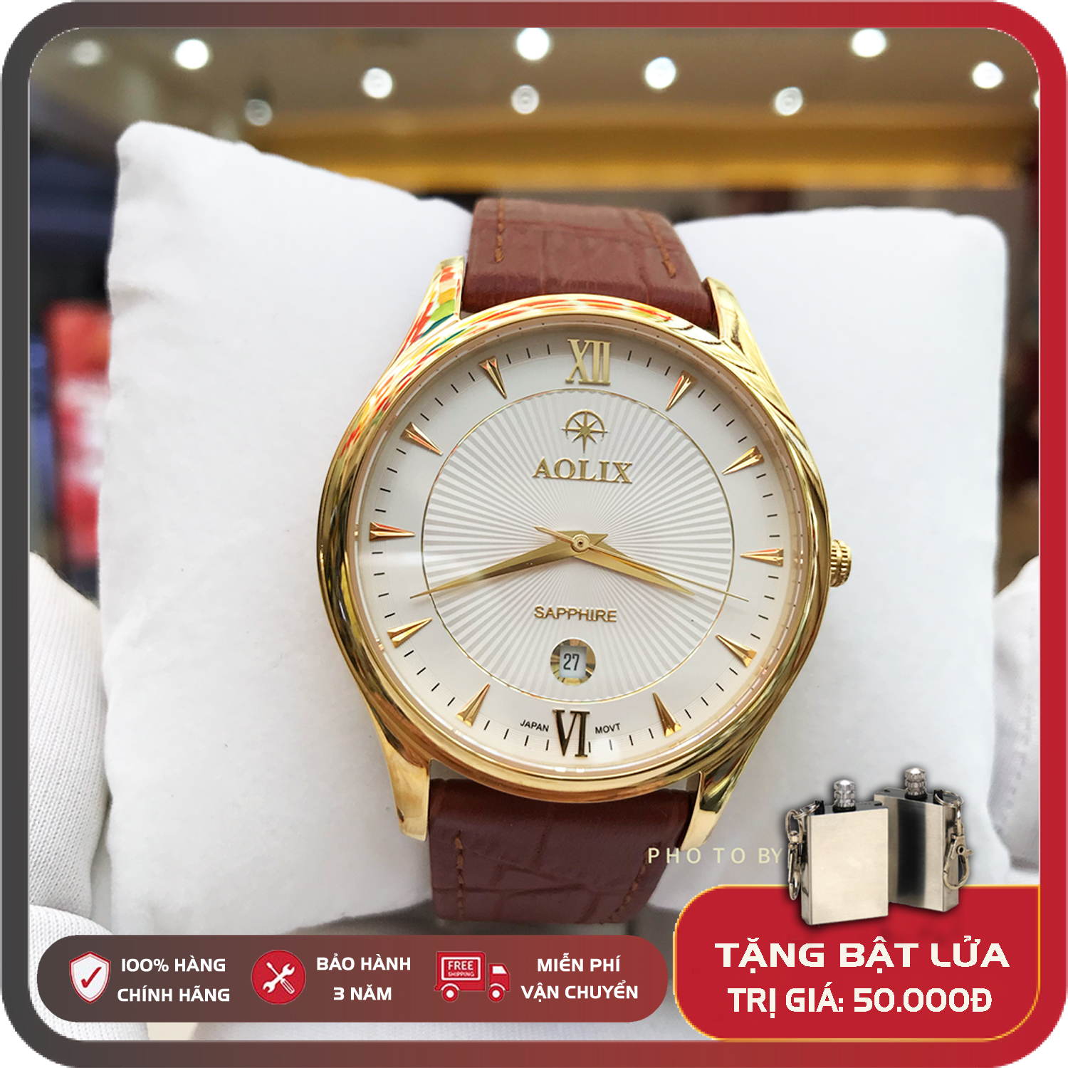 Đồng hồ Nam Aolix AL9138G W Full hộp , thẻ bảo hành HÃNG ,KÍNH  Sapphire chống xước chống nước