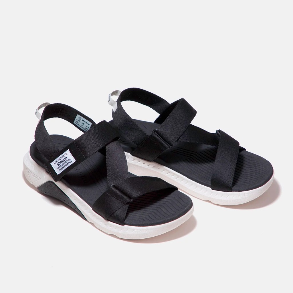 Giày Sandals Shondo F7R0010 đế trắng phối đen quai đen