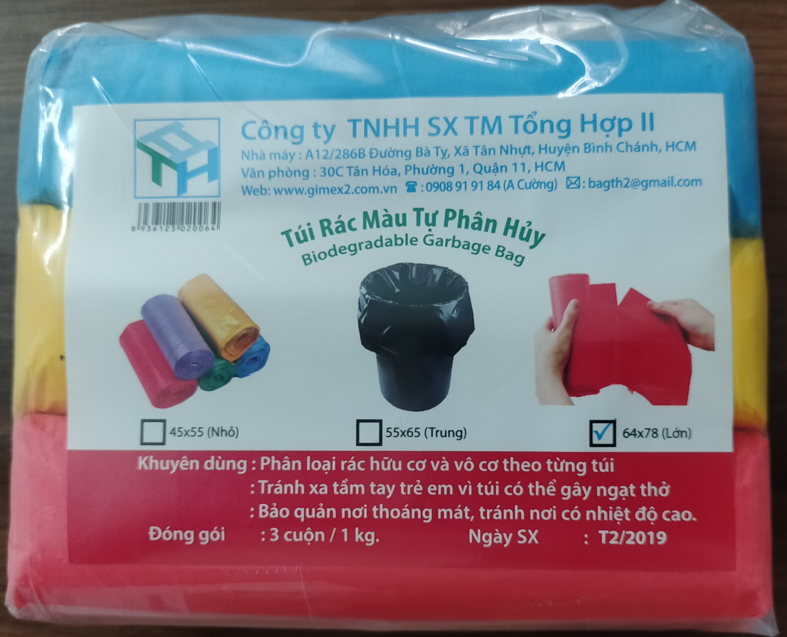 1 Kg túi đựng rác 3 cuộn khác màu size đại 65 x 75 cm