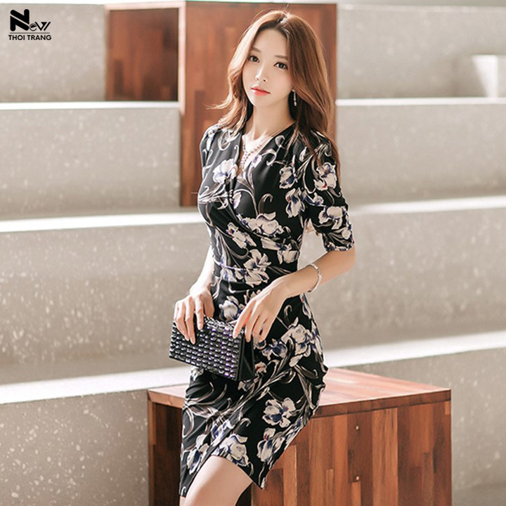 Đầm thun in họa tiết hoa - ntt