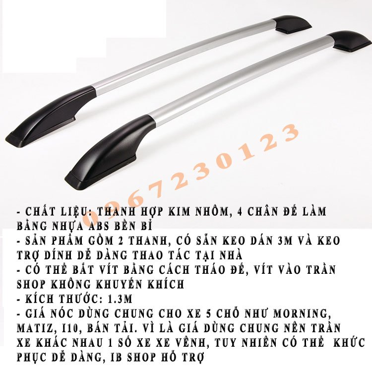Bộ giá nóc ô tô, baga mui ô tô dán dọc cho xe 5 chỗ morning, spark, matiz, i10 size 1.3m