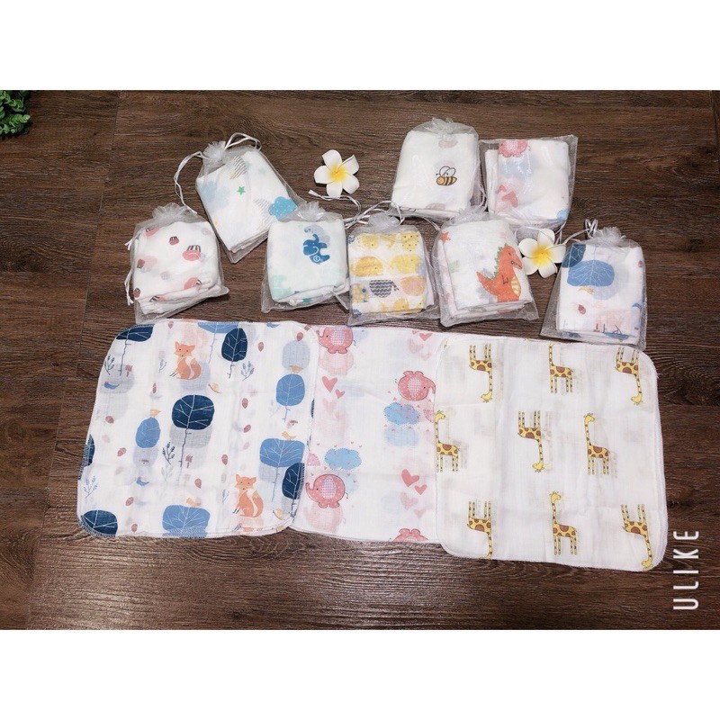 Sét 10 Khăn Xô Sữa Sợi Tre Aden 1 Túi Nhiều Họa Tiết Cho Bé Trai/ Bé Gái