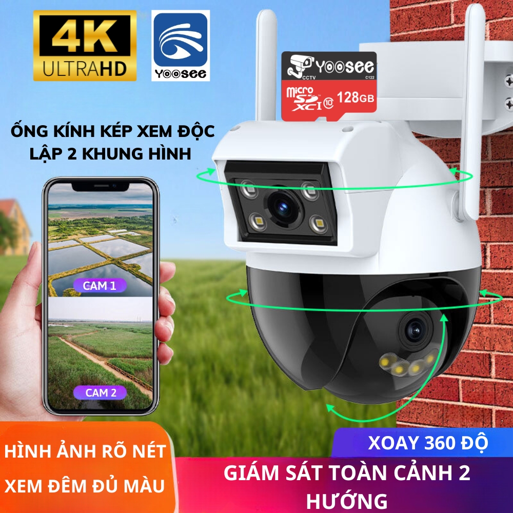 Camera Ip Yoosee Ống kính kép 2K 5MP Xoay 360 độ Tầm nhìn ban đêm hồng ngoại Theo dõi chuyển động AI