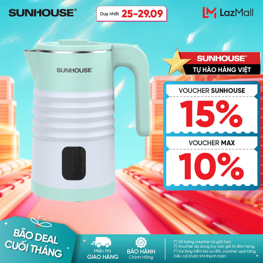 Ấm siêu tốc Inox 2 lớp 1.8L Sunhouse SHD1357 - Trắng, 1500W, 220V