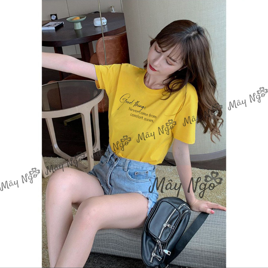 Áo thun nữ thun thái mềm mịn in chữ nhỏ xinh