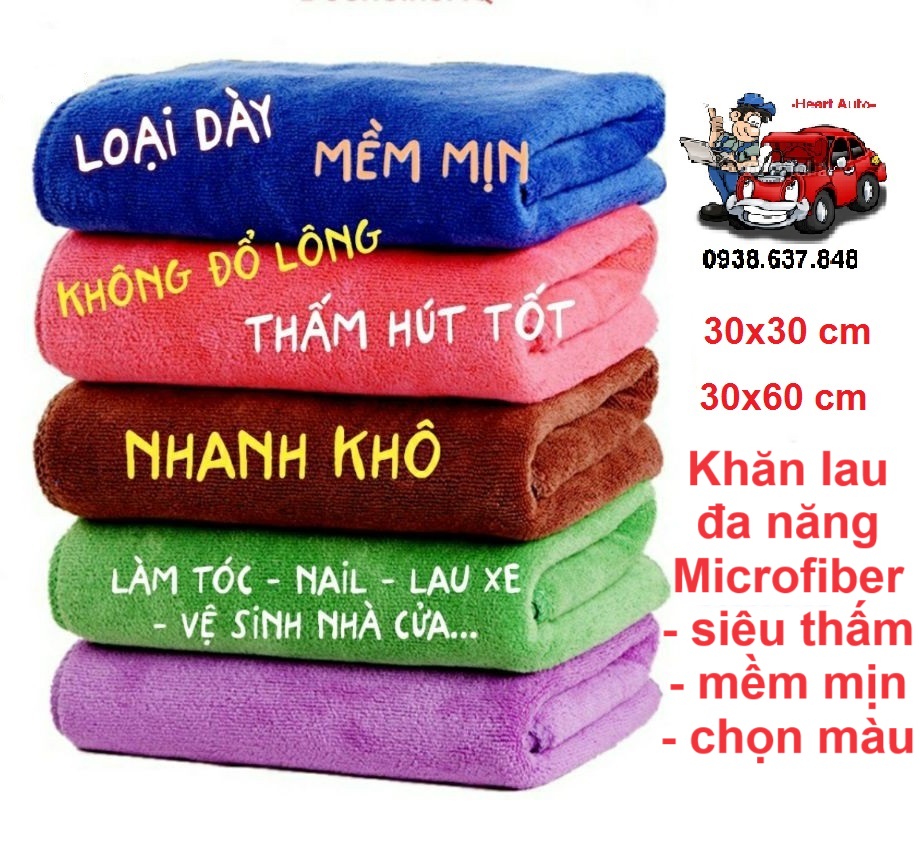 Khăn lau đa năng Microfiber mềm mịn siêu thấm hút chuyên dùng KT 30x60 / 30x30 cm