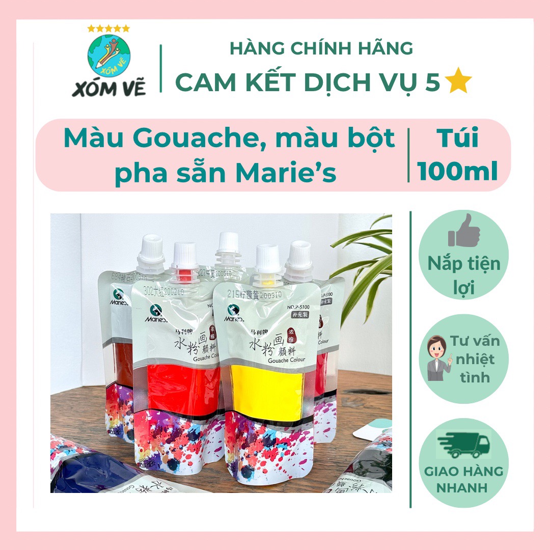 Màu Gouache, goat, wat, màu bột túi 100ml refill Maries