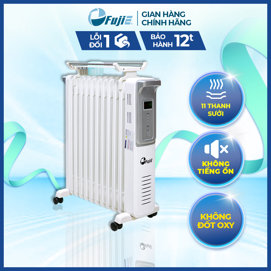 Máy sưởi dầu FujiE OFR4411 máy sưởi ấm không khô da - không đốt oxy - 11 thanh sưởi - Hàng nhập khẩu chính hãng