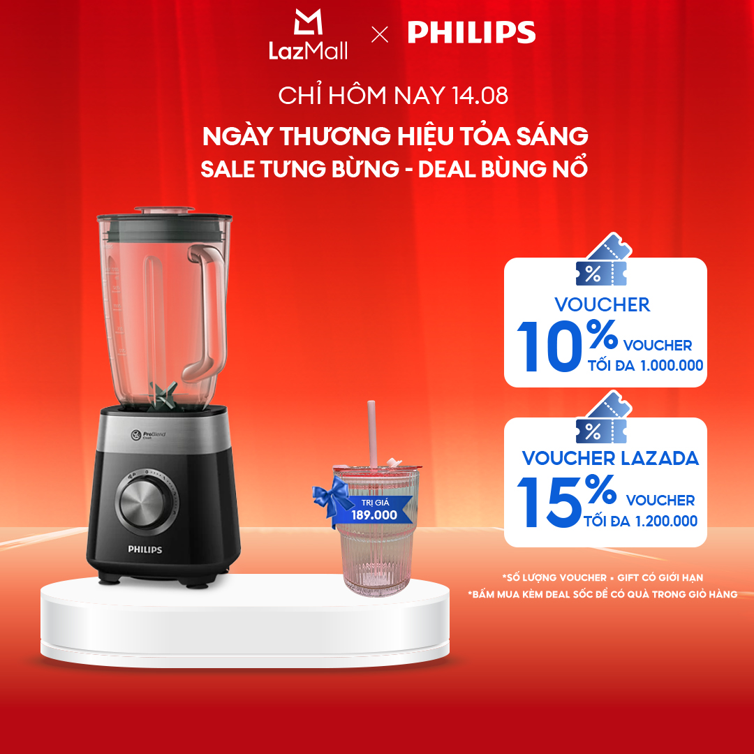 Máy Xay Sinh Tố Philips HR2228/90 |800W | lưỡi dao 6 cánh |Cối thủy tinh - Hàng Chính Hãng