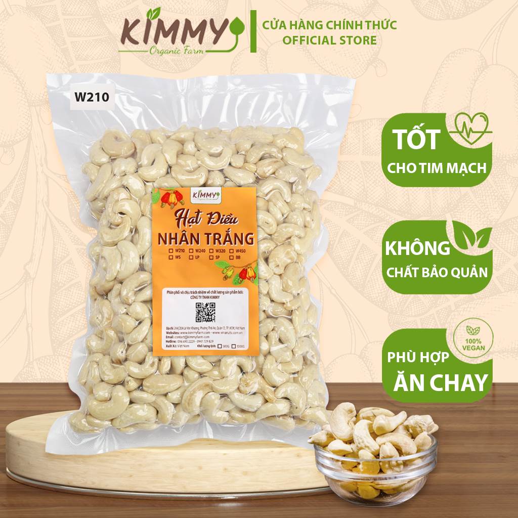 Hạt Điều Tươi W210 Nhân Trắng Hạt Sống 1KG - Hạt Dinh Dưỡng Chất Lượng Thượng Hạng Dùng Làm Sữa, Làm Bánh, Chế Biến Món Ăn - Kimmy Farm