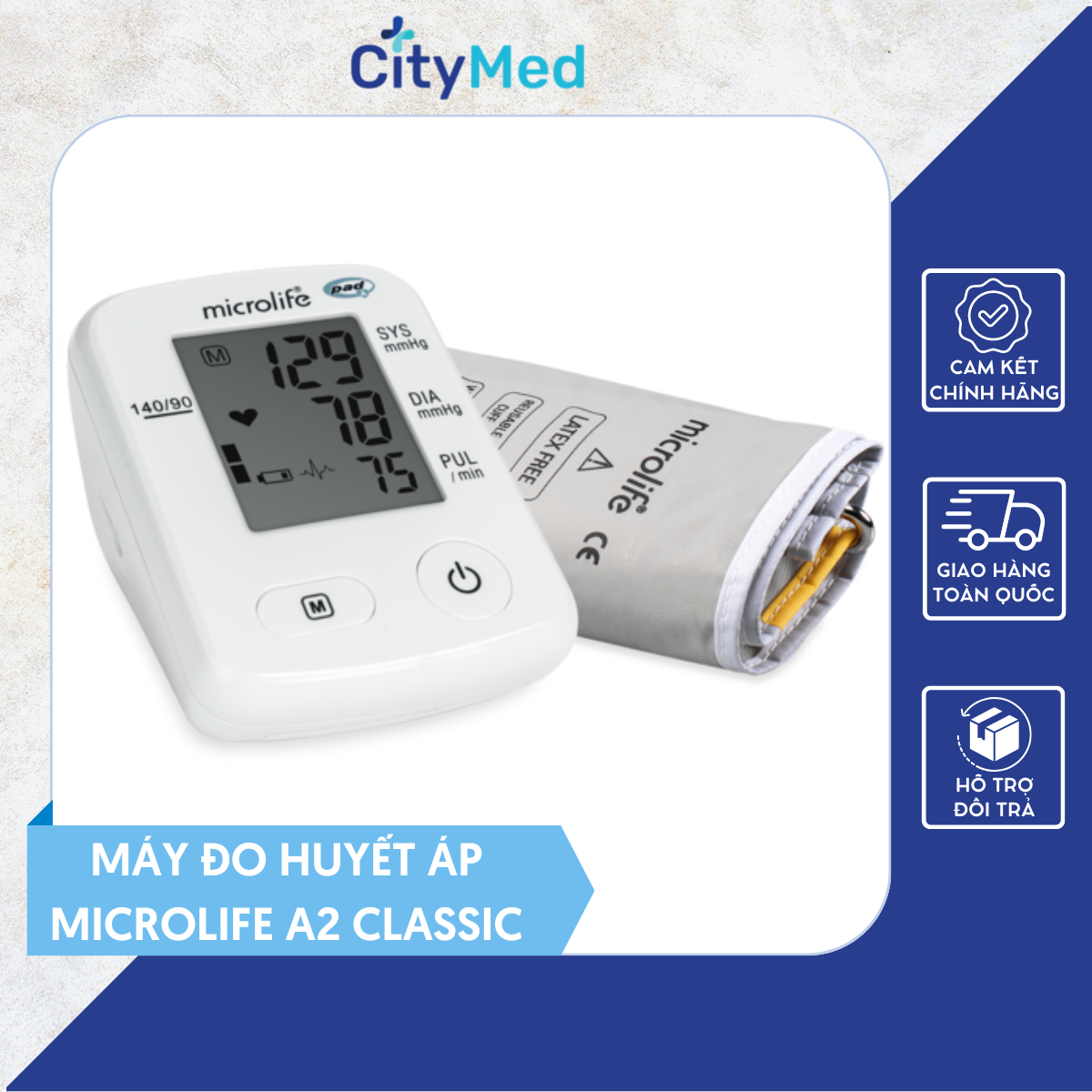 Máy Đo Huyết Áp Bắp Tay Microlife A2 Classic Đo Nhịp Tim Đơn Giản Chính Xác Nhỏ Gọn 375g