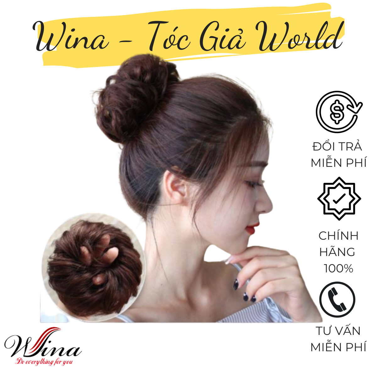 Tóc búi cột xù đánh rối kiểu cô dâu bcx-01 | tóc giả wina