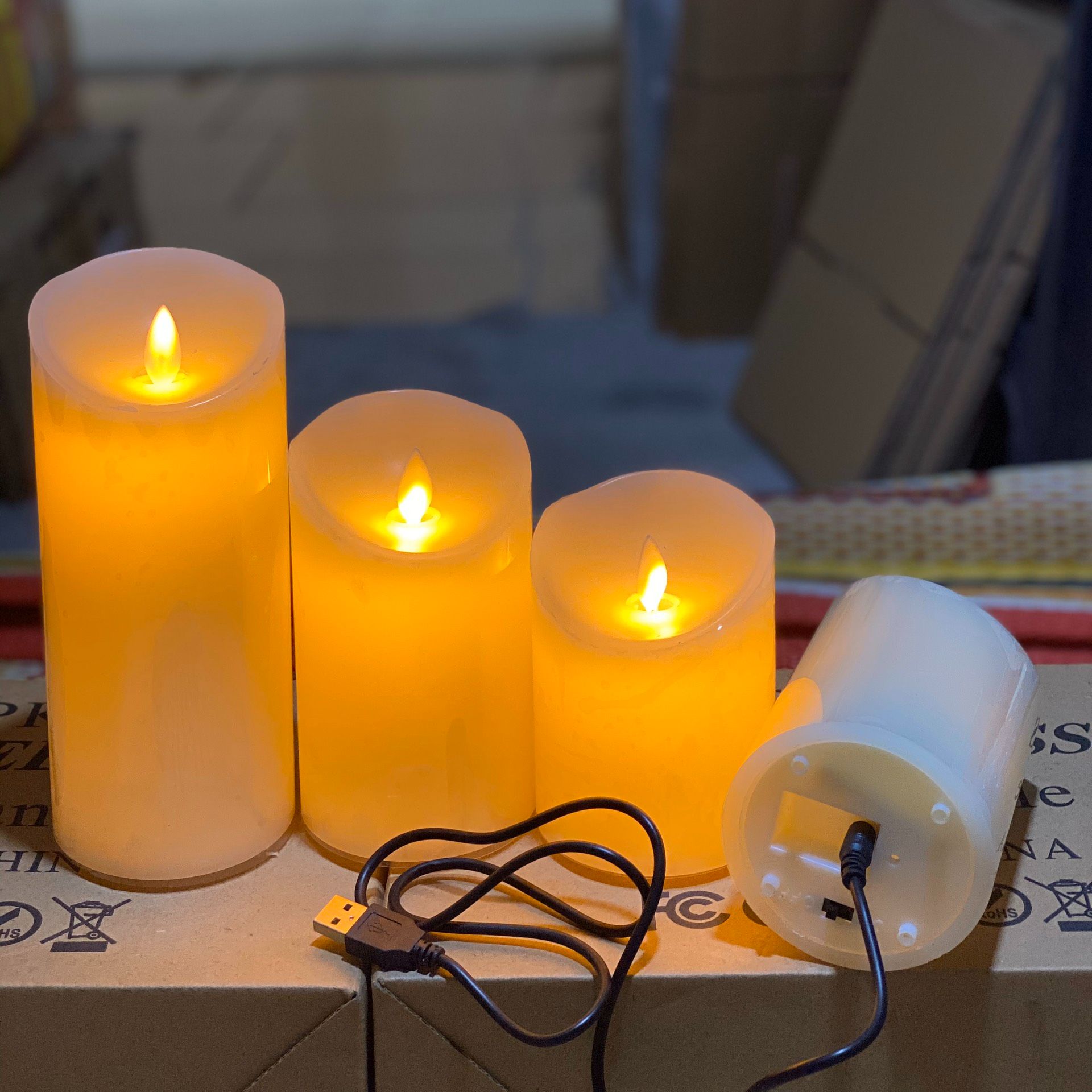 Nến điện tử sạc điện vỏ sáp trơn cao 10-12-15cm