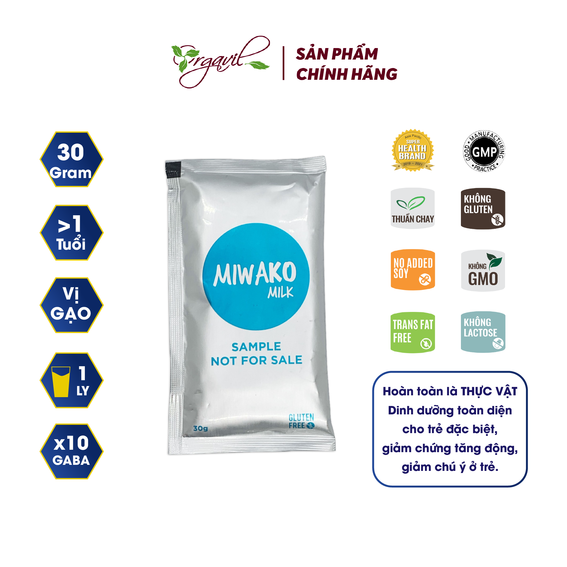 Sữa Miwako Gói Dùng Thử 30g, Sữa Thực Vật Hữu Cơ Miwako Vị Gạo
